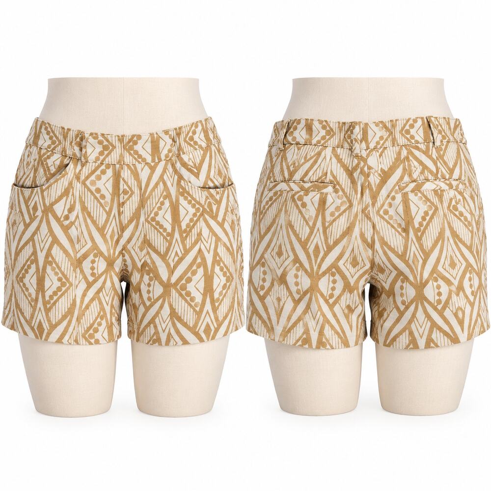 Anthropologie Elevenses Geometric Print Shorts Women's Size 8 Tan Cream